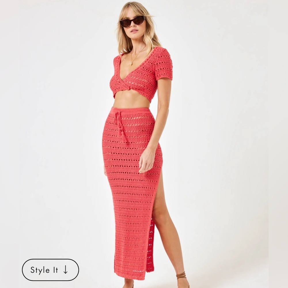 L*Space Sweetest Thing Crochet Midi Skirt | Cayenne Red Resort Cover-Up | NWT S